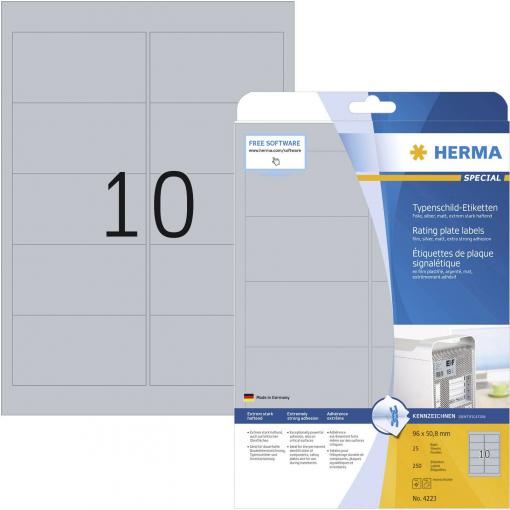 Herma 4223 typové štítky 96 x 50.8 mm poylesterová fólie stříbrná 250 ks trvalé laserová tiskárna, kopírka, ruční popis