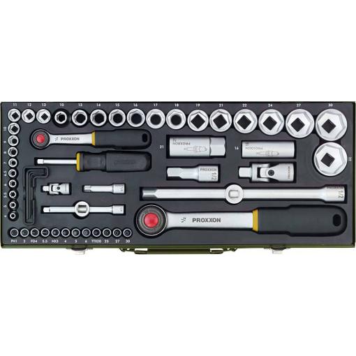 Proxxon Industrial sada nástrčných klíčů, metrický, 1/4 (6,3 mm), 1/2, 56dílná, 23040