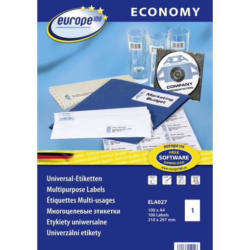 Europe 100 ELA027 210 x 297 mm papír bílá 100 ks trvalé univerzální etikety inkoust, laser, kopie