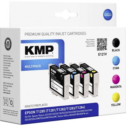 KMP Ink náhradní Epson T1285, T1281, T1282, T1283, T1284 kompatibilní kombinované balení černá, azurová, purppurová, žlutá E121V 1616,0050
