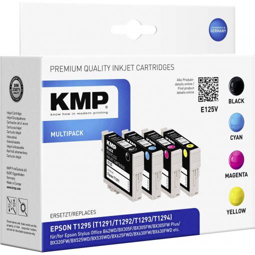 KMP Ink náhradní Epson T1291, T1292, T1293, T1294, T1295 kompatibilní kombinované balení černá, azurová, purppurová, žlutá E125V 1617,0050