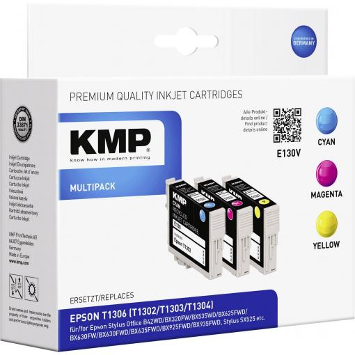 KMP Ink náhradní Epson T1302, T1303, T1304 kompatibilní kombinované balení azurová, purppurová, žlutá E130V 1618,4050