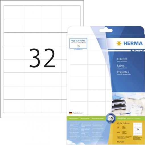 Herma 4200 48.3 x 33.8 mm papír bílá 800 ks trvalé univerzální etikety inkoust, laser, kopie 25 listů A4