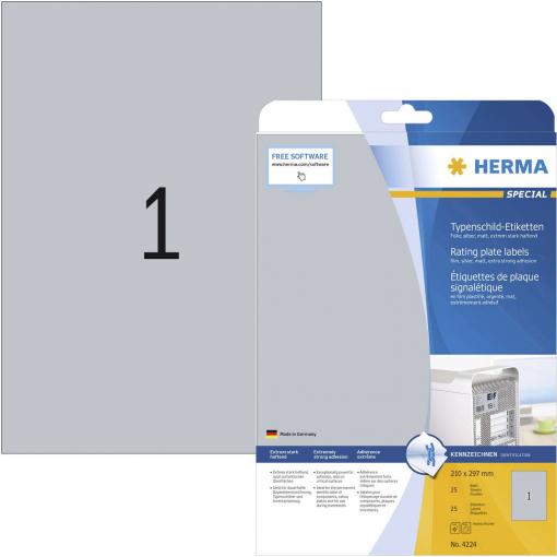 Herma 4224 typové štítky 210 x 297 mm poylesterová fólie stříbrná 25 ks trvalé laserová tiskárna, kopírka, ruční popis