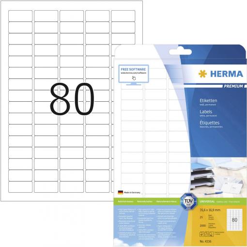 Herma 4336 univerzální etikety 35.6 x 16.9 mm papír bílá 2000 ks trvalé inkoustová tiskárna, laserová tiskárna, barevná laserová tiskárna, kopírka, barevná