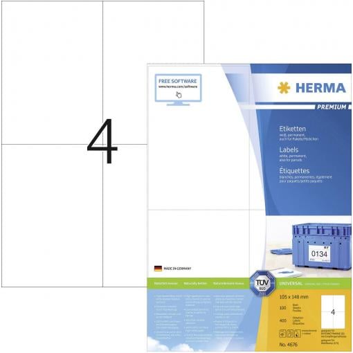 Herma 4676 105 x 148 mm papír bílá 400 ks trvalé univerzální etikety inkoust, laser, kopie 100 listů A4
