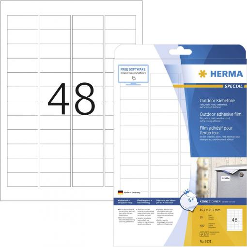Herma 9531 Fóliové etikety 45.7 x 21.2 mm polyethylenová fólie bílá 480 ks trvalé barevná laserová tiskárna, laserová tiskárna, barevná kopírka, kopírka, ruční