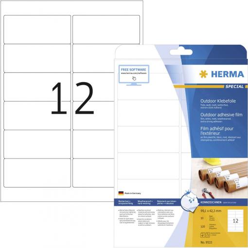 Herma 9533 Fóliové etikety 99.1 x 42.3 mm polyethylenová fólie bílá 120 ks trvalé barevná laserová tiskárna, laserová tiskárna, barevná kopírka, kopírka, ruční