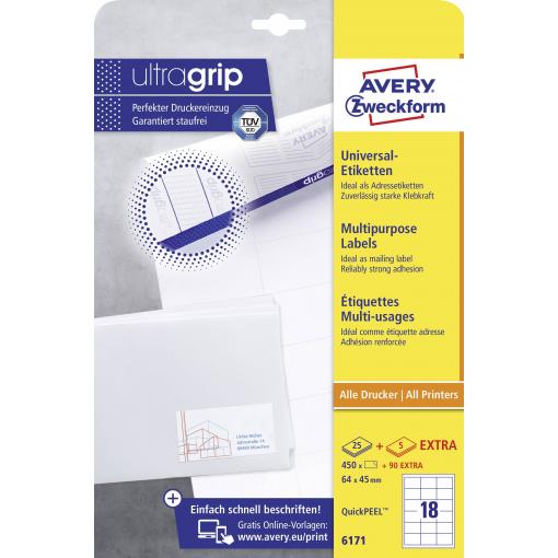 Avery-Zweckform 6171 univerzální etikety 64 x 45 mm papír bílá 540 ks trvalé inkoustová tiskárna, laserová tiskárna, barevná laserová tiskárna, kopírka,