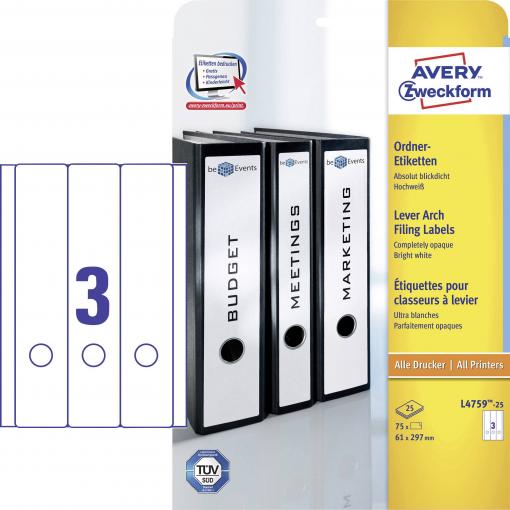Avery-Zweckform štítky složek L4759-25 61 x 297 mm papír bílá trvalé 90 ks