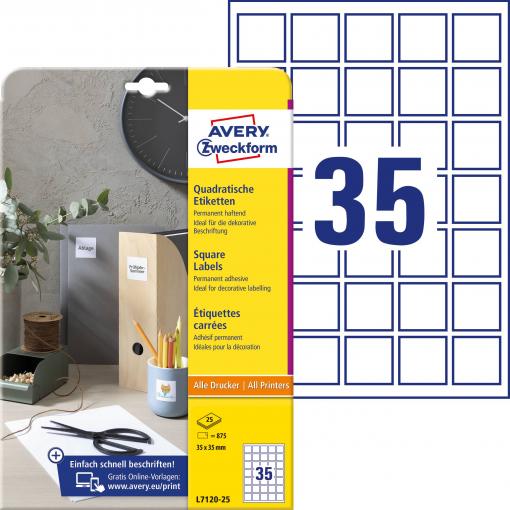 Avery-Zweckform L7120-25 štítky QR kódů 35 x 35 mm papír bílá 875 ks trvalé inkoustová tiskárna, laserová tiskárna, barevná laserová tiskárna, kopírka, barevná