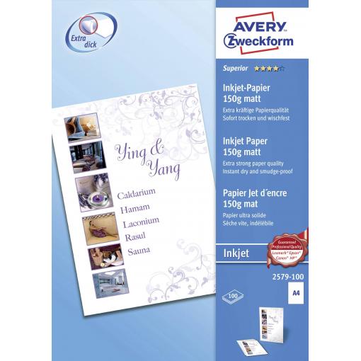 Avery-Zweckform Superior Inkjet Paper 2579-100 papír do inkoustové tiskárny A4 150 g/m² 100 listů bílá