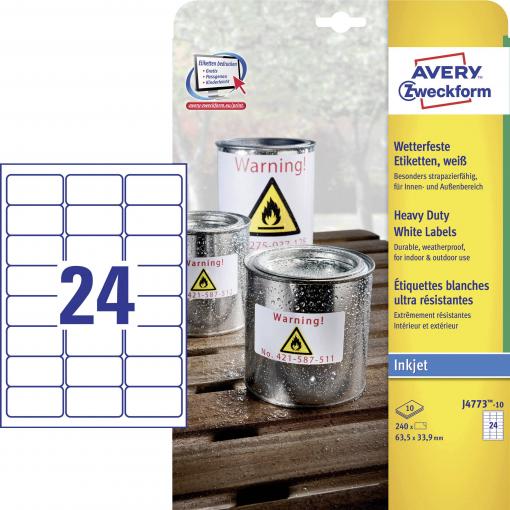 Avery-Zweckform J4773-10 etikety odolné proti vlivům počasí 63.5 x 33.9 mm poylesterová fólie bílá 240 ks trvalé inkoustová tiskárna, ruční popis