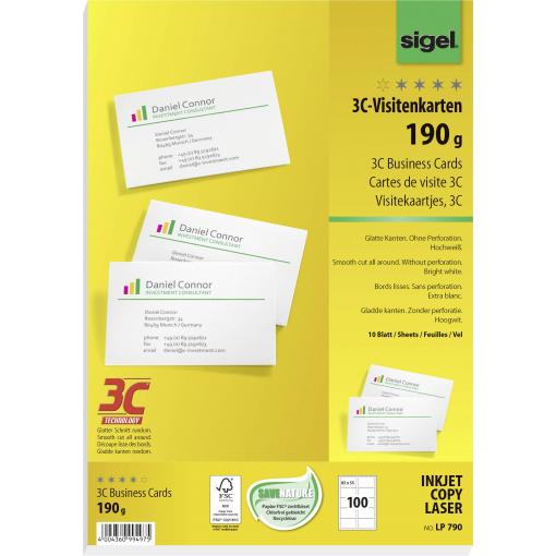 Sigel LP790 potisknutelné vizitky, hladké hrany 85 x 55 mm vysoce bílá 100 ks Formát papíru: A4