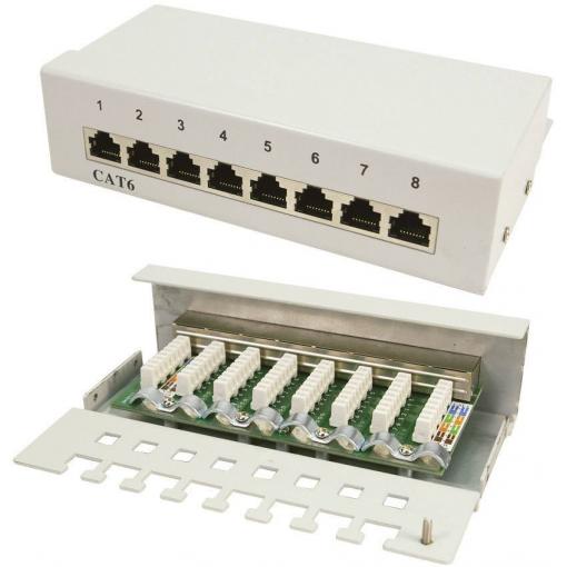 LogiLink NP0016A 8 portů síťový patch box CAT 6 1 U šedá osazený