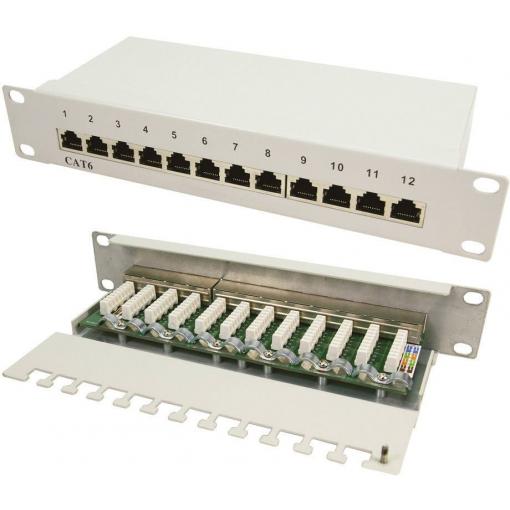 LogiLink NP0041 12 portů síťový patch panel 254 mm (10) CAT 6 1 U pistolová šedá osazený