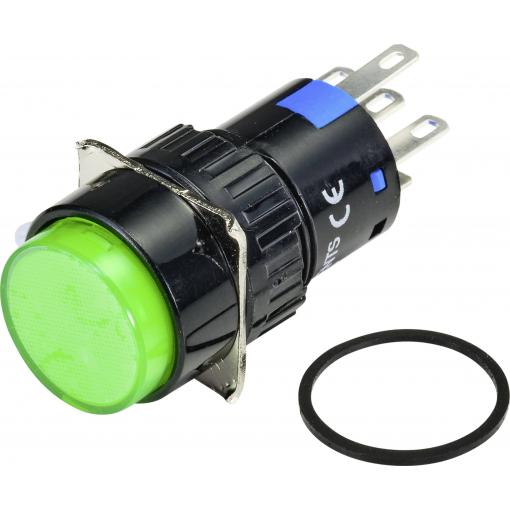TRU COMPONENTS světelné tlačítko 250 V/AC 3 A 1x vyp/zap s aretací zelená (Ø) 18 mm IP65 1 ks