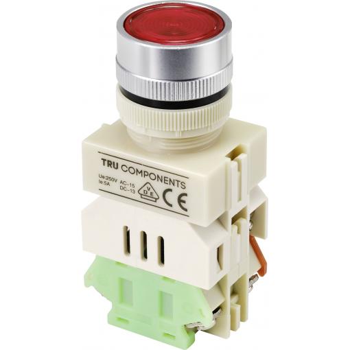 TRU COMPONENTS Y090 tlačítko 250 V/AC 5 A 1x zap/(zap) bez aretace červená (Ø) 30 mm 1 ks