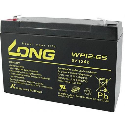 Long WP12-6S WP12-6S olověný akumulátor 6 V 12 Ah olověný se skelným rounem (š x v x h) 151 x 99 x 50 mm plochý konektor 4,8 mm nepatrné vybíjení, bezúdržbové