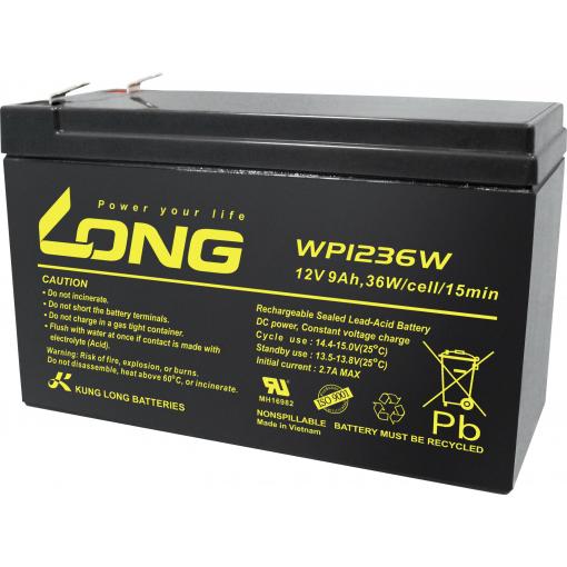 Long WP1236W WP1236W olověný akumulátor 12 V 9 Ah olověný se skelným rounem (š x v x h) 151 x 102 x 65 mm plochý konektor 6,35 mm nepatrné vybíjení, bezúdržbové