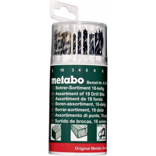 Metabo 627190000 18dílná Univerzální sortiment vrtáků kov, kámen, beton, zdivo, cihla, dřevo 3 mm, 4 mm, 5 mm, 6 mm, 8 mm, 10 mm