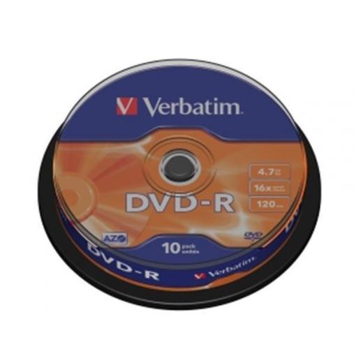 DVD-R Verbatim 4,7 GB, 16× zápis, sada 10 ks, matný stříbrný povrch