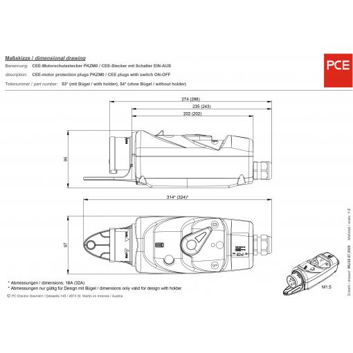 PCE 54015063 CEE ochranná zástrčka, 16 A, 5pólová, 400 V, 1 ks
