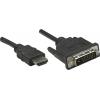 Manhattan DVI / HDMI kabelový adaptér DVI-D 24+1pol. Zástrčka, Zástrčka HDMI-A 3.00 m černá 372510 pozlacené kontakty, UL certifikace DVI kabel
