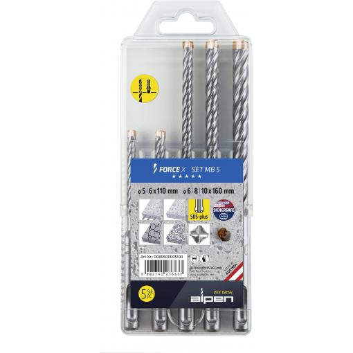 Alpen DS+ FORCE X MB 5 0080500005100 sada vrtáku do betonu 5dílná 5 mm, 6 mm, 8 mm, 10 mm SDS plus 1 ks