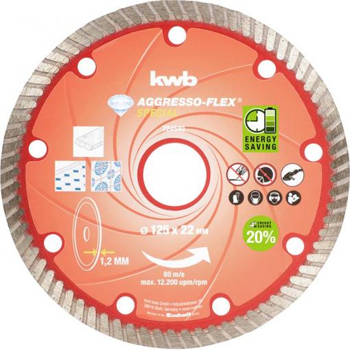 kwb 724540 diamantový řezný kotouč 125 mm 1 ks beton, granit, mramor, keramika, obklady, do kamene, přírodní kámen, Umělý kámen