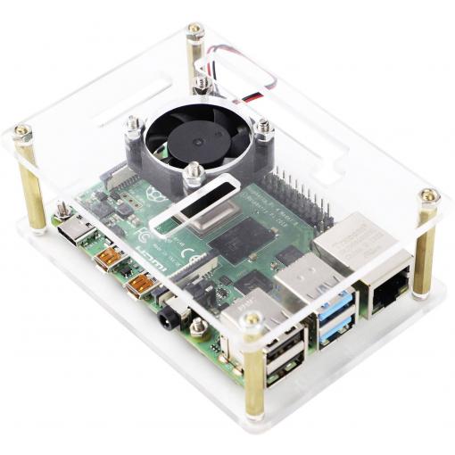 Renkforce RBP-PLC100 SBC skříň Vhodné pro (vývojové sady): Raspberry Pi®, Banana Pi, Rock Pi včetně aktivního chladiče transparentní
