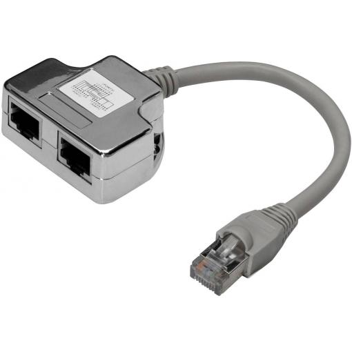 Digitus RJ45 síťový adaptér CAT 5, CAT 5e [1x RJ45 zástrčka - 2x RJ45 zásuvka] 0.19 m šedá