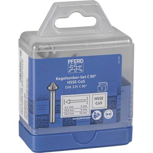 PFERD TOOLS SET KES HSSE DIN 335 C90° 3 25202155 sada záhlubníků 6.3 mm, 10.4 mm, 16.5 mm HSS 1 ks