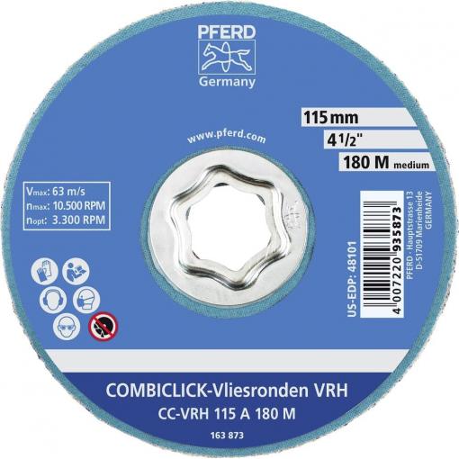 PFERD TOOLS 42000051 COMBICLICK tvrdé rouno CC Ø 115 mm a 180 M pro jemné broušení a dokončování úhlové brusky Průměr 115 mm
