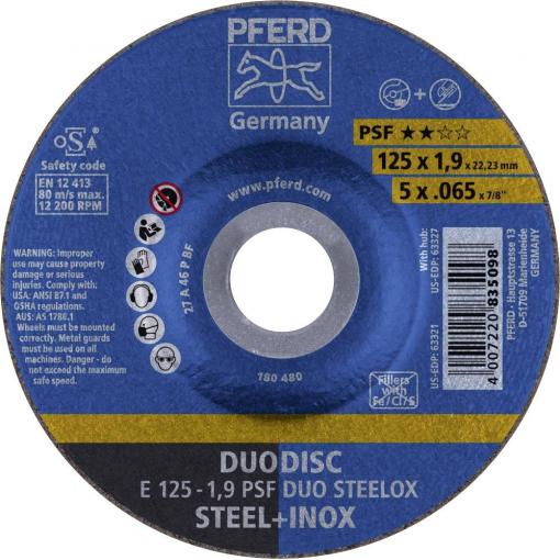 PFERD TOOLS 62012630 E 125-1,9 PSF DUO STEELOX brusný kotouč lomený Průměr 125 mm Ø otvoru 22.23 mm 10 ks