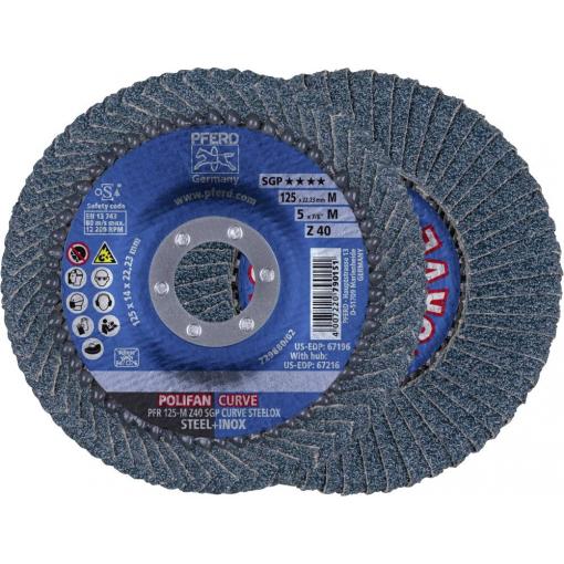 PFERD TOOLS 69398197 PFR 125-M Z 40 SGP CURVE STEELOX vějířovitý brusný kotouč Průměr 125 mm Ø otvoru 22.23 mm Zrnitost 40 nerezová ocel, ocel 2 ks