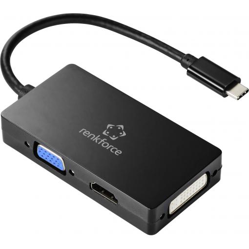 Renkforce RF-4633066 USB-C® / HDMI / DVI / VGA adaptér [1x USB-C® zástrčka - 1x VGA zásuvka, HDMI zásuvka, DVI zásuvka 24+5pólová] černá