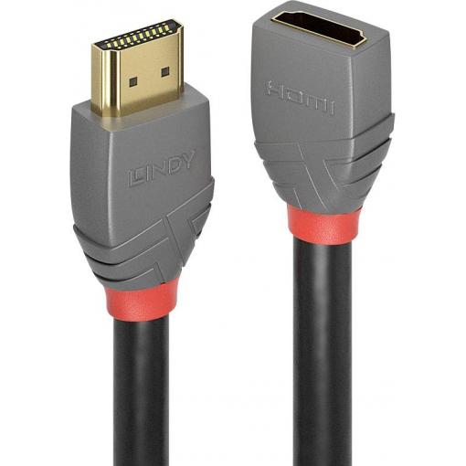 LINDY HDMI prodlužovací kabel Zástrčka HDMI-A, Zásuvka HDMI-A 1.00 m antracitová, černá, červená 36476 4K UHD, pozlacené kontakty HDMI kabel