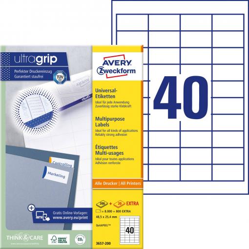 Avery-Zweckform 3657-200 48.5 x 25.4 mm papír bílá 8800 ks trvalé univerzální etikety 220 listů A4