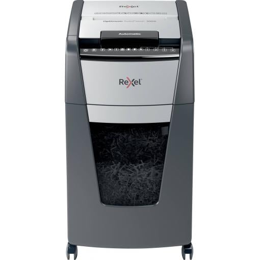 Rexel Optimum AutoFeed+ 300X skartovačka 300 listů mikrořez 4 x 25 mm P-4 60 l Křížový řez kancelářské sponky, sponky do sešívačky, kreditní karty