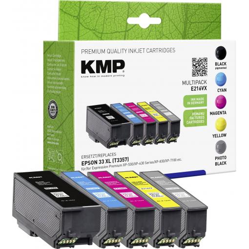 KMP Ink náhradní Epson 33XL, T3357, T3351, T3361, T3362, T3363, T3364 kompatibilní kombinované balení černá, azurová, purppurová, žlutá E216VX 1633,4055