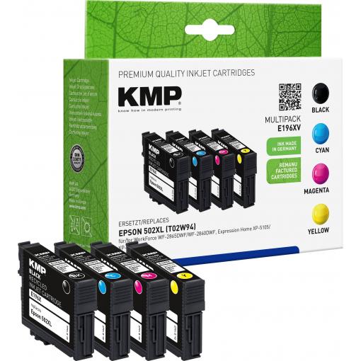 KMP Ink náhradní Epson 502XL, T02W6, T02W1, T02W2, T02W3, T02W4 kompatibilní kombinované balení černá, azurová, purppurová, žlutá E196XV 1646,4005