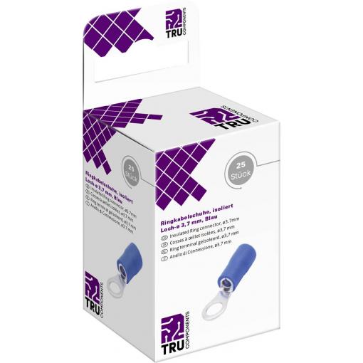 TRU COMPONENTS T2010C288 kulaté kabelové oko Průřez (max.)=2.5 mm² Ø otvoru=3.7 mm částečná izolace modrá 25 ks