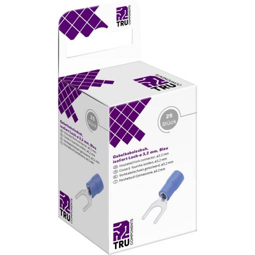TRU COMPONENTS T2010C303 vidlicové kabelové oko 1.5 mm² 2.5 mm² Ø otvoru=3.2 mm částečná izolace modrá 25 ks