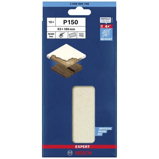 Bosch Accessories EXPERT M480 2608900746 brusná síť pro orbitální brusku bez otvorů Zrnitost 150 (d x š) 186 mm x 93 mm 10 ks