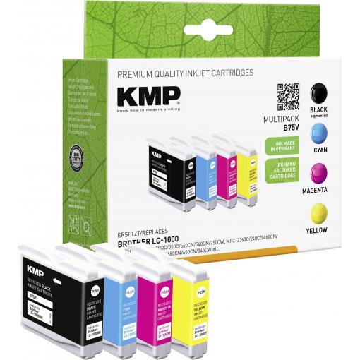 KMP Ink náhradní Brother LC-1000BK, LC-1000C, LC-1000M, LC-1000Y kompatibilní kombinované balení černá, azurová, purppurová, žlutá B75V 1035,4005