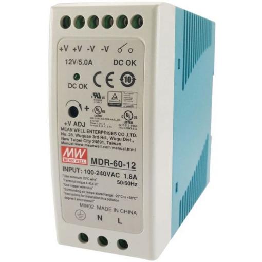Průmyslový zdroj Mean Well MDR-60-12, 12 V / 60 W, DIN lišta
