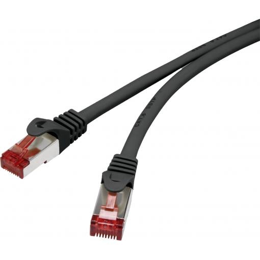 Renkforce RF-4737374 RJ45 síťové kabely, propojovací kabely CAT 6 S/FTP 0.15 m černá s ochranou, pozlacené kontakty, samozhášecí 1 ks