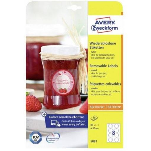 Avery-Zweckform 5081 Ø 65 mm papír bílá 80 ks přemístitelné univerzální etikety 10 listů A4