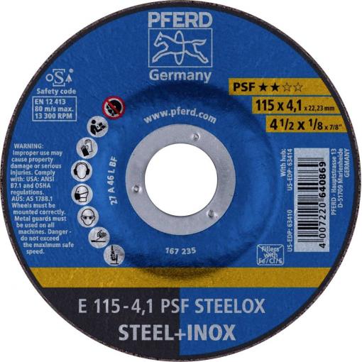 PFERD TOOLS 62011531 E 115-4,1 PSF STEELOX brusný kotouč lomený Průměr 115 mm Ø otvoru 22.23 mm nerezová ocel, ocel 10 ks